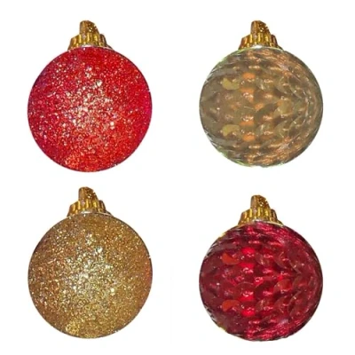 Image of 20 Pack 30mm Sequin and Glitter Christmas Tree Baubles Red Gold 0487