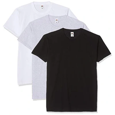 Image of Fruit of the Loom Men&#039;s Valueweight Tee, 3 Pack T Shirt, Multicolour (White/Black/Heather Grey E), X Large (Size:XL) (Pack 3)
