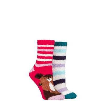 Image of Women&#039;s 2 Pair SOCKSHOP Wildfeet Cosy Lounge Socks with Anti Slip Grips Horse / Stripes 4 8