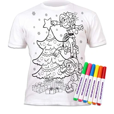 Image of Splat Planet Colour in Christmas ElfT Shirt with 6 Non Toxic Washable Magic Pens and Wash Out T (9 11 Years)