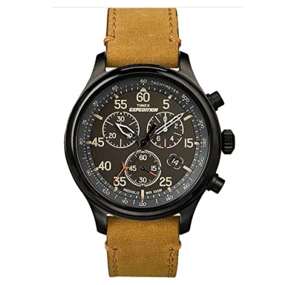 Image of Timex Expedition Men&#039;s 43mm Chronograph Leather Strap Watch TW4B12300