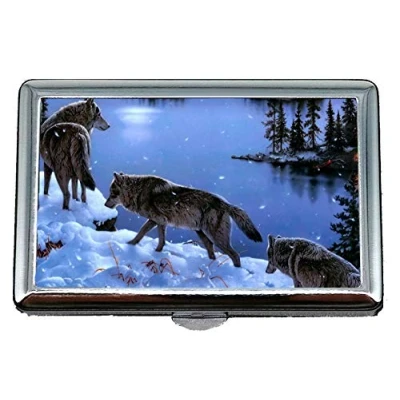 Image of Cigarette Case Box,Animal wolf Business Card Holder Wallet Credit ID