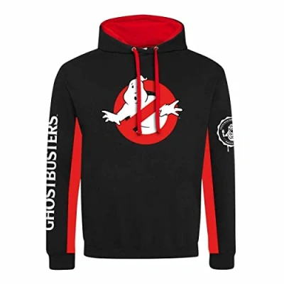 Image of Ghostbusters Logo Stripes Varsity Adults Black Hoodie Medium