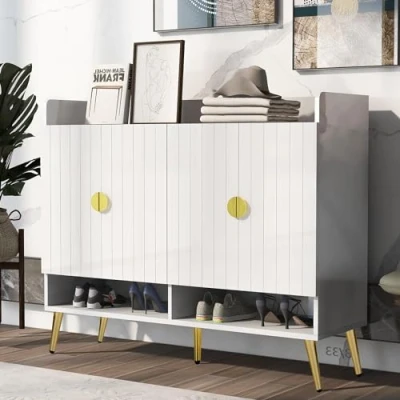 Image of HYGRAD BUILT TO SURVIVE Shoe Cabinet Hallway Storage Rack Cupboard Organiser Shelf Stand Holder Unit Hall Sonoma Engineered Wood (White)