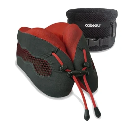 Image of Cabeau Evolution Cool Travel Pillow The Best Air Circulating Head Neck Memory Foam Cooling Red