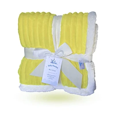 Image of eYone Boy or Girl Large Baby Sherpa Fleece Blanket for Nursery Cot, Car Seat, Pram (80 * 110 cm) (yellow)