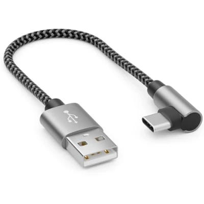 Image of deleyCON 0.15 m USB A to C Cable Male 90 Angled Short 15 cm Charging for iPhone 16 Pro Max Samsung S24 S23 S22 Pixel iPad MacBook Air Tablets Switch PS5