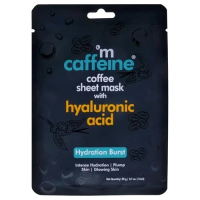 Image of mCaffeine Coffee Sheet Mask with Hyaluronic Acid Face Skin Care 24 Hour Hydration Enhanced Glow and Plumpness 1 pc