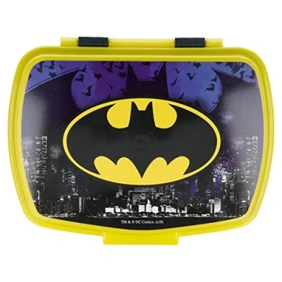 Image of OM SUPPLIES Batman Sandwich Lunch Snack Box Kids Children School Includes Half Size 12pcs Pencil Set (Batman)
