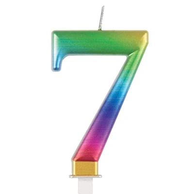 Image of Metallic Rainbow Number 7 Birthday Candle Vibrant 3D Topper for Cakes &amp; Desserts Perfect Kids&#039; Adults&#039; Parties 1 Pc