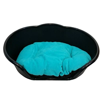 Image of KetoPlastics BLACK PLASTIC WITH TEAL CUSHION/LARGE HEAVY DUTY PET BED DOG/CAT/ANIMAL/SLEEP/BASKET MADE IN UK
