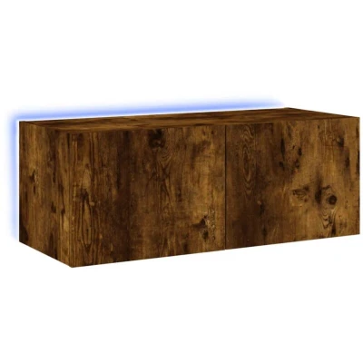 Image of vidaXL TV Wall Cabinet with LED Lights Smoked Oak 80x35x31 cm