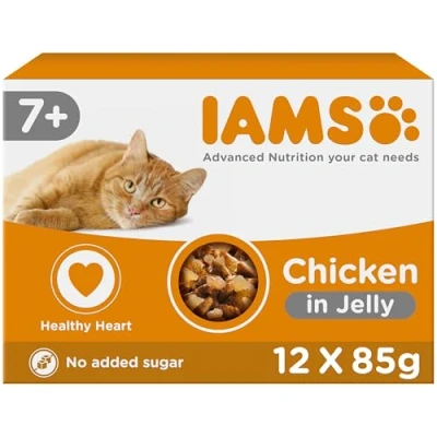 Image of IAMS Delights Complete Wet Cat Food for Senior 7+ Cats Chicken in Jelly Multipack 12 x 85 g Pouches