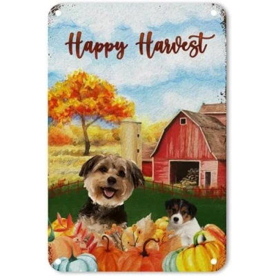 Image of Tin Signs Vintage Happy Harvest Dog Farm Barn Sign Poster Wall Yard Club Bar Decor Metal 8x12 Inches