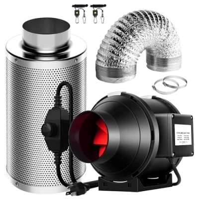 Image of SunStream Ventilation Kit 6 Inch 390 CFM Inline Fan with Speed Controller, Carbon Filter and 25 Feet of Ducting for Grow Tent 1/8&#039;&#039; heavy duty rope