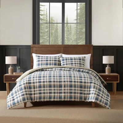Image of Eddie Bauer 100% Cotton Soft and Cozy Premium Quality Plaid Duvet Cover Matching Pillowcases 3 Piece Bedding Set Machine Washable, Blue, King