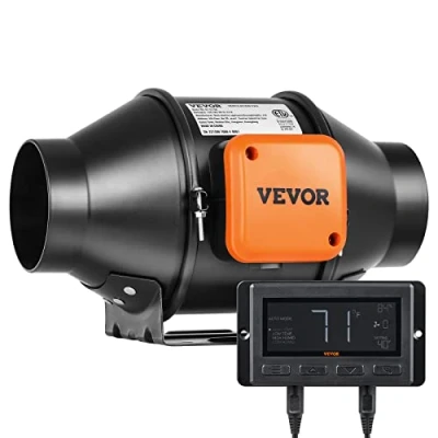 Image of VEVOR Inline Duct Fan, 102mm 129.7 CFM Quiet EC Motor Ventilation Exhaust with Temperature Humidity Controller for Cooling Booster, Grow Tents, Hydroponics