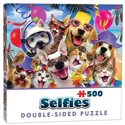 Image of Cheatwell Games Double Sided 500 Piece Jigsaw Puzzle Selfie At The Beach