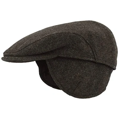 Image of Men&#039;s winter flat cap with ear flaps, cap, peaked made of 100% wool, fold out protection, skin friendly and comfortable. Grey Large
