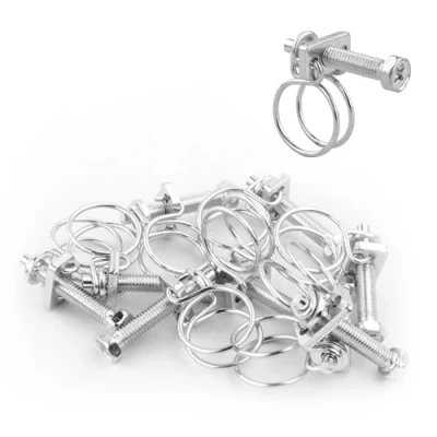 Image of KCT 10 Pack 13 16mm Double Wire Hose Pipe Clamps Universal Adjustable Metal Clips for Fuel/Air Line/Tube/Plumbing/Hosepipe