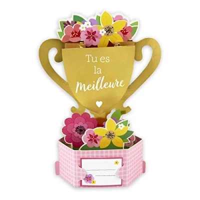 Image of Draeger Paris Pop Up Greeting Card, 3D Card with Envelope &quot;Tu es la meilleure&quot; Championship Cup Personalised Sign Size 18 x 11,5 cm