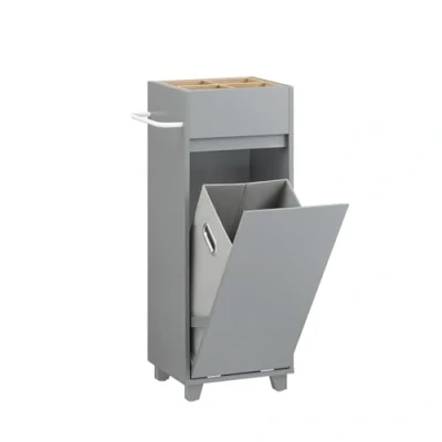 Image of SoBuy Laundry Cabinet Bathroom Storage with Basket Grey W35 x D30 H90cm BZR159 DG