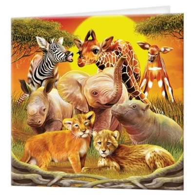 Image of 3D LiveLife Greeting Card Kissing Cousins from Deluxebase. Lenticular Blank Cards with Envelopes. Cute Safari All Occasion featuring Original Artwork by Michael Searle.