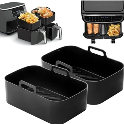 Image of Silicone Air Fryer Liners for Ninja Dual Fryer, Liner Reusable Accessories (2Pack)