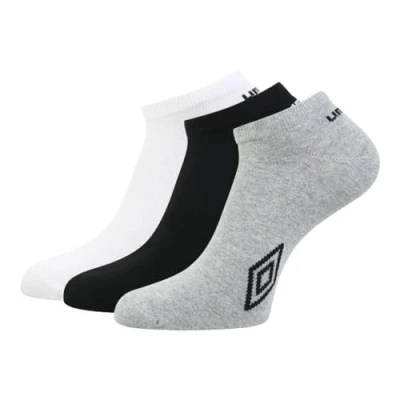 Image of Umbro Unisex Adult Logo Trainer Socks (Pack of 3) (6 UK 11 UK) (White/Black/Grey)