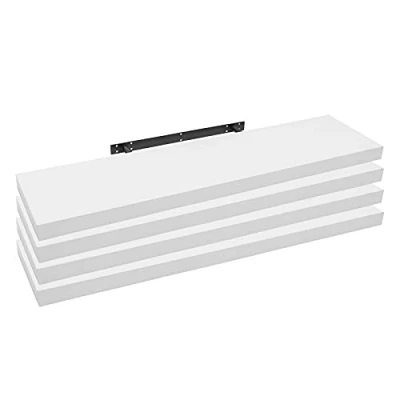 Image of WOLTU 4 Pcs Floating Shelf White Wooden Wall Storage Display 120cm Long RG9315ws