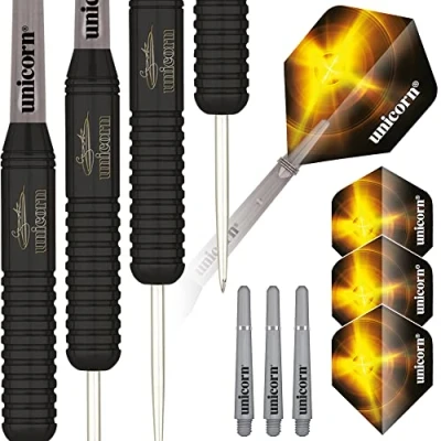 Image of Unicorn Steel Tip Darts Set Gary &#039;The Flying Scotsman&#039; Anderson Brass Barrels with Matt Black Coating 22 g