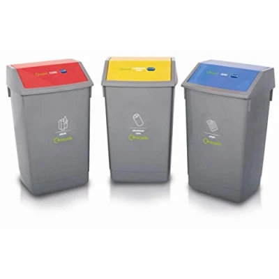 Image of ADDIS Recycling Bin Kit Bases No Lids, Plastic, Multi Colour, 60 Litre, Pack of 3