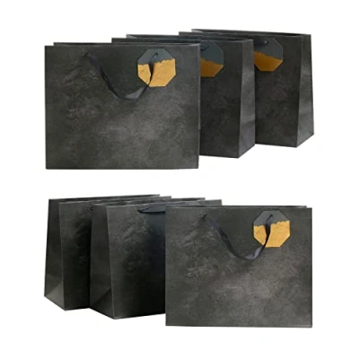 Image of UK Greetings Multipack of 6 Large Gift Bags For Him/Her/Friend Birthdays, Thank You, Congratulations or Other Gifts Black Design