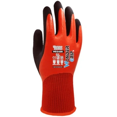 Image of Wondergrip Thermo Lite Plus WG 348R Safety Gloves Double Latex Coating 100% Waterproof Thermal IT Compatible &amp; High Grip For Cold and Wet Conditions Red Medium