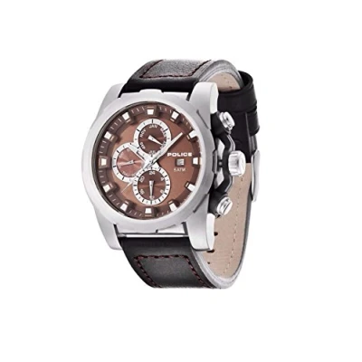 Image of Police Speedster Men&#039;s Quartz Watch with Brown Dial Chronograph Display and Black Leather Strap 13928JS/12