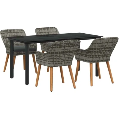 Image of vidaXL 5 Piece Garden Dining Set Grey Poly Rattan