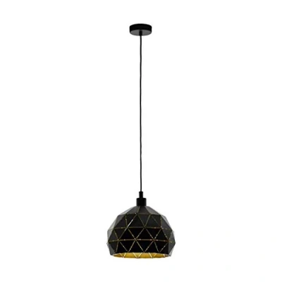 Image of EGLO pendant lamp Roccaforte, 1 bulb vintage light, retro hanging made of steel in black and gold, E27 socket, Ø 40 cm