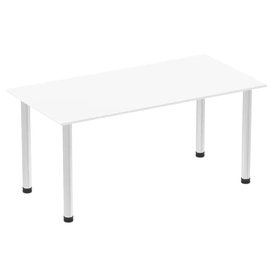 Image of Impulse 1600mm Straight Table White Top Brushed Aluminium Post Leg