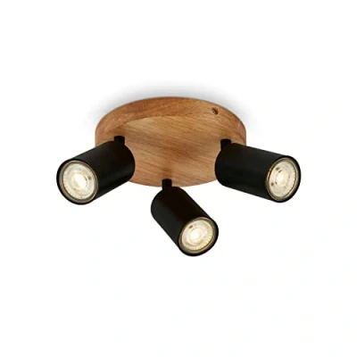 Image of BRILONER Ceiling Light Vintage Swivelling, Wooden Base, GU10 Socket, Max. 9 Watt, Light, Lamp, Living Room Bedroom Kitchen Spotlight, 19 x 8.5 cm, Black