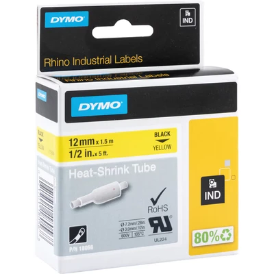 Image of Rhino 12MM Yellow Heat Shrink Tube 18056 Dymo