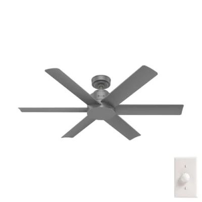 Image of HUNTER Fan Ceiling Kennicott 112 cm Indoor and Outdoor, Wall control, Matte Silver, 6 Blades Silver Ideal for Summer or Winter, Model 50936