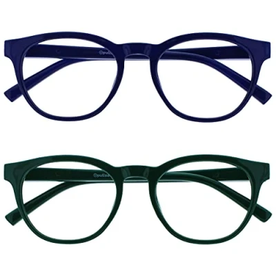 Image of OPULIZE Blu Blue Light Blocking Glasses 2 Pack Cool Round Frame Spring Hinges Improve Sleep Computer Gaming Anti Reflective Green Mens Womens BB5 36 +0.00