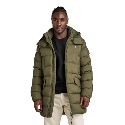 Image of G STAR RAW Men&#039;s Whistler Padded Hooded Parka, Green (dark olive D20102 D199 C744), S