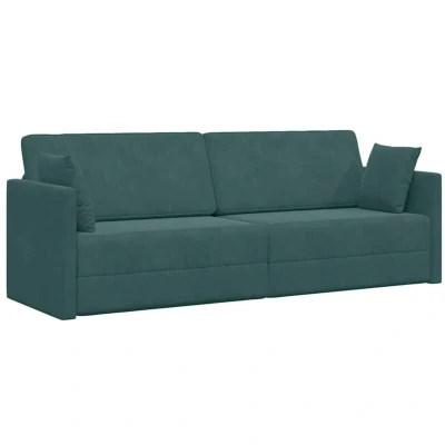 Image of vidaXL Floor Sofa Bed 2 in 1 Dark Green 213x144x60 cm Velvet