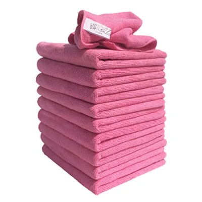 Image of 10 Pack of Pink Lint Free Microfibre Exel Super Magic Cleaning Cloths For Polishing, Washing, Waxing And Dusting.