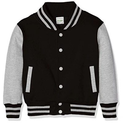 Image of AWDis Boy&#039;s Kids Varsity regular Jacket, Multicoloured (Jet Black/Heather Grey), Size 5 6 (Manufcturer Small)