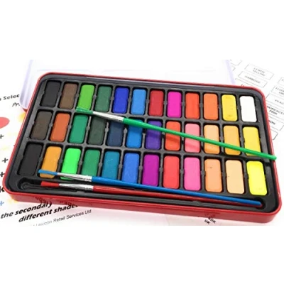 Image of Lexicon Select Water Colour Paint Tin with 36 Colours, Paintbrushes &amp; Mixing Chart