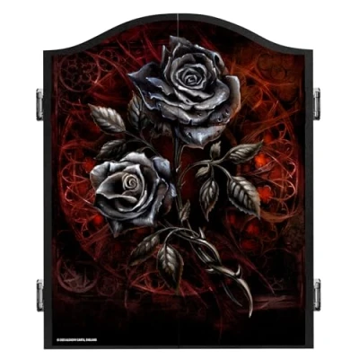Image of Officially Licensed Alchemy Dart Board Cabinet Heavy Duty Gothic Tattoo Design Dartboard Storage Unit (Roses)