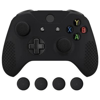 Image of eXtremeRate Soft Anti slip Silicone Case Cover Thumb Stick Grip Caps Protector Skins for Xbox One S/Xbox X Controller Black