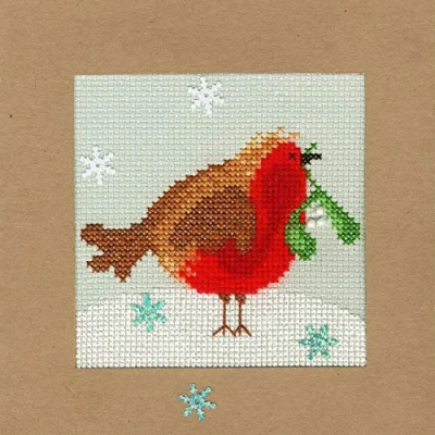 Image of Bothy Threads Cross Stitch Kit Christmas Card Snowy Robin